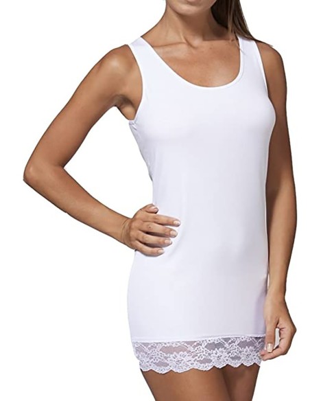 JADEA Canotta In Cotone Elasticizzato Con Inserti In Pizzo - Modello 4328 - Colore Bianco, Taglia S - 2