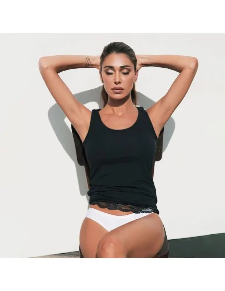 Jadea - ART. 4328 - Canotta spalla larga in cotone con pizzo