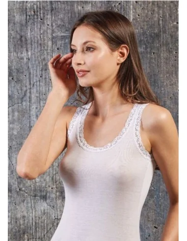 Sublyme - ART. 1605 - Canotta in seta spalla larga con pizzo