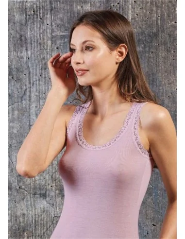 Sublyme - ART. 1605 - Canotta in seta spalla larga con pizzo