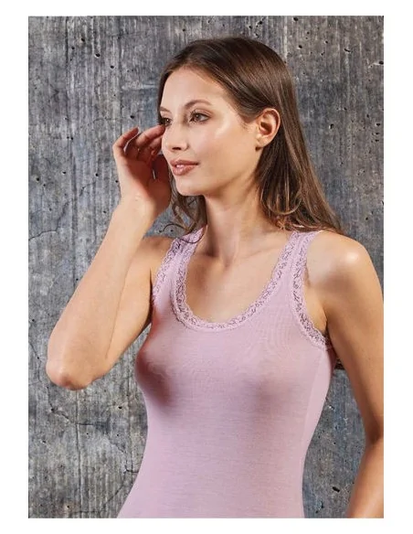 Sublyme - ART. 1605 - Canotta in seta spalla larga con pizzo