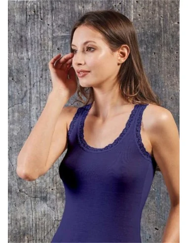 Sublyme - ART. 1605 - Canotta in seta spalla larga con pizzo