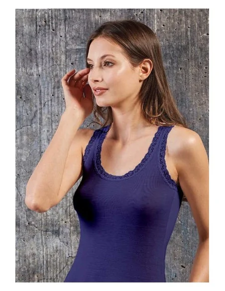 Sublyme - ART. 1605 - Canotta in seta spalla larga con pizzo