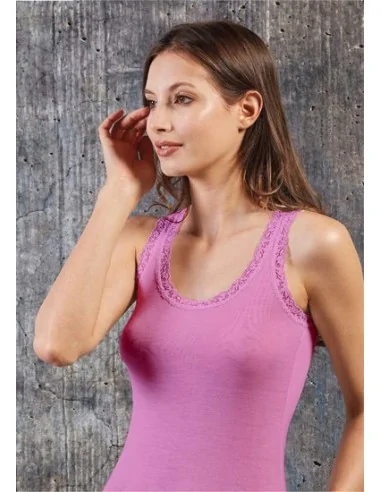 Sublyme - ART. 1605 - Canotta in seta spalla larga con pizzo