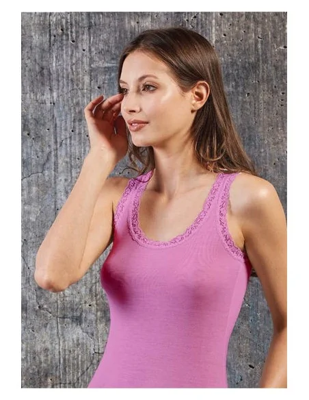 Sublyme - ART. 1605 - Canotta in seta spalla larga con pizzo