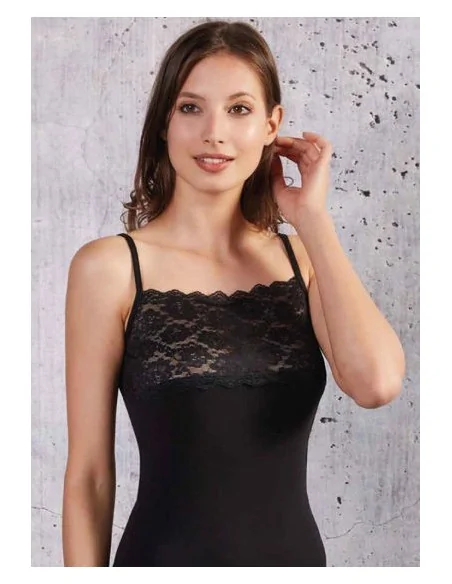 Esse Speroni - ART. 1703 - Top spalla stretta con ampia balza in pizzo