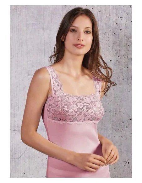 Esse Speroni - ART. 1706 - Top spalla larga con ampia balza in pizzo