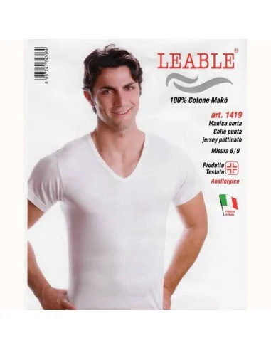 Leable - ART. 1419 - Maglia collo a V mezza manica in cotone makò