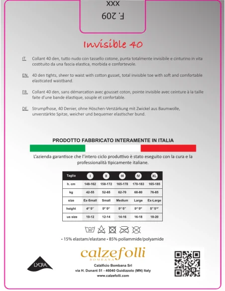 CalzeFolli - Invisible 40 - Collant tuttonudo