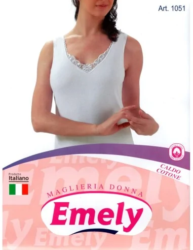 Emely - ART. 1051 - Canotta con spallina larga in caldo cotone con pizzo