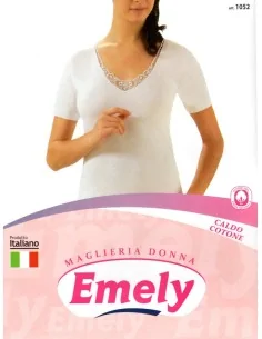Emely - ART. 1052 - Maglia mezza manica in caldo cotone con pizzo