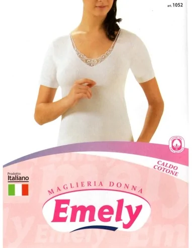 Emely - ART. 1052 - Maglia mezza manica in caldo cotone con pizzo