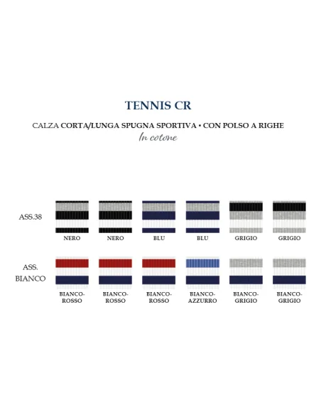 Prisco - TENNIS CR L - Calza lunga da tennis con polso a righe (scatola da 6 paia)
