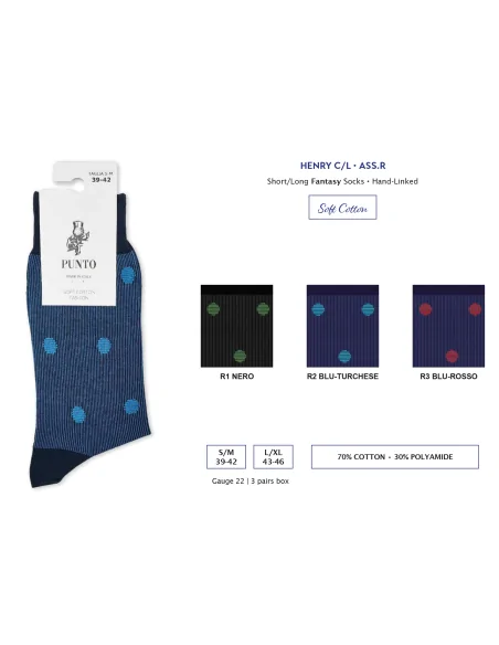 Punto - HENRY C - Calza corta in caldo cotone rimagliata a mano (scatola da 3 paia)