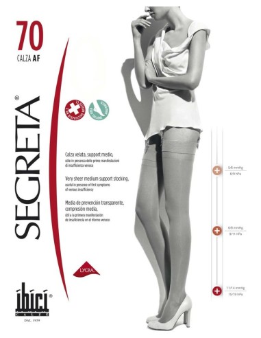 Ibici-SEGRETA 70 CALZA-70 DEN - Support medio velato 11/14 mmHg - hPa 15/19Calza 70 den support medio, velato, maglia a rete. Con tallone anatomico, soletta e punte rinforzate. Utile in presenza di gonfiore alle caviglie e alle prime manifestazioni di insufficienza venosa. Ibici-SEGRETA 70 CALZA-70 DEN - Support medio velato 11/14 mmHg - hPa 15/19Calza 70 den support medio, velato, maglia a rete. Con tallone anatomico, soletta e punte rinforzate. Utile in presenza di gonfiore alle caviglie e alle prime manifestazioni di insufficienza venosa.