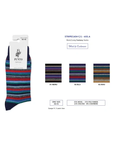 Punto - STRIPECASH C - Calza corta a righe in lana & cashmere (scatola da 3 paia)