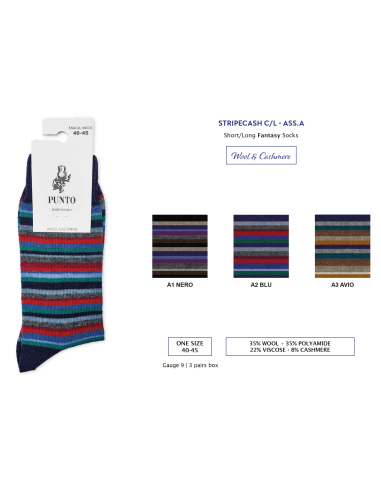Punto - STRIPECASH L - Calza lunga a righe in lana & cashmere (scatola da 3 paia)