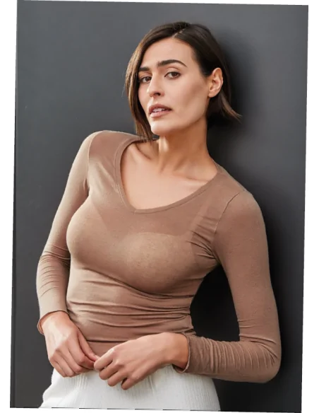 Sublyme - ART. 1466 - T-SHIRT manica lunga, collo a V, in cashmere