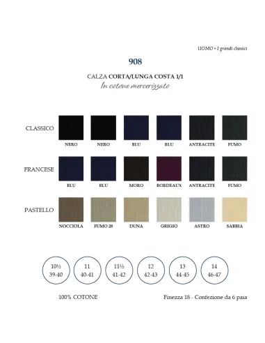 Prisco - 908 - Calza lunga a costine in cotone mercerizzato (6 paia)