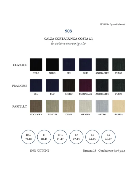 Prisco - 908 - Calza lunga a costine in cotone mercerizzato (6 paia)